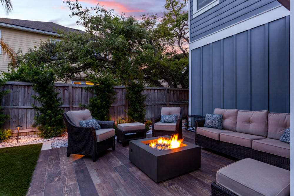 outdoor living space with fire pit