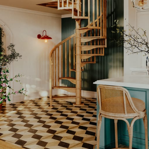 Outdoor spiral staircase installation